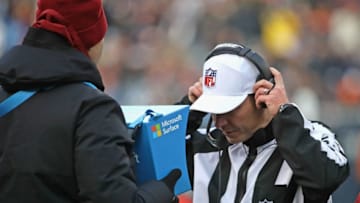 CHICAGO, IL - NOVEMBER 11: Referee Alex Kemp #55 looks at a replay during a game between the Chicago bears and the Detroit Lions at Soldier Field on November 11, 2018 in Chicago, Illinois. The Bears defeated the Lions 34-22. (Photo by Jonathan Daniel/Getty Images)