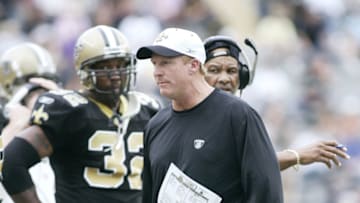 The New Orleans Saints head coach Jim Haslett reacts to a call versus Tampa Bay at Louisiana State University's Tiger Stadium in Baton Rouge, Louisiana, Dec. 4, 2005. The Bucs defeated the Saints 10-3. (Photo by Gail Oskin/NFLPhotoLibrary)