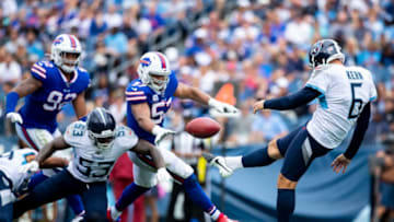 NASHVILLE, TN - OCTOBER 06: Brett Kern #6 of the Tennessee Titans punts the ball from his own end zone during the second quarter against the Buffalo Bills at Nissan Stadium on October 6, 2019 in Nashville, Tennessee. (Photo by Brett Carlsen/Getty Images)