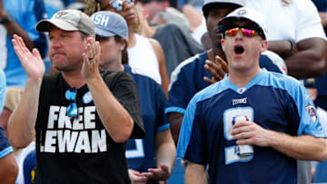 NASHVILLE, TENNESSEE - SEPTEMBER 15: Fans of the Tennessee Titans cheer against the Indianapolis Colts during the second half of a game at Nissan Stadium on September 15, 2019 in Nashville, Tennessee. (Photo by Frederick Breedon/Getty Images)