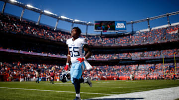 DENVER, CO - OCTOBER 13: Inside linebacker Jayon Brown #55 of the Tennessee Titans jogs off the field after warming up before a game against the Denver Broncos at Empower Field at Mile High on October 13, 2019 in Denver, Colorado. (Photo by Justin Edmonds/Getty Images)