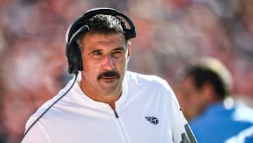 DENVER, CO - OCTOBER 13: Head coach Mike Vrabel of the Tennessee Titans looks on during a game against the Denver Broncos at Empower Field at Mile High on October 13, 2019 in Denver, Colorado. (Photo by Dustin Bradford/Getty Images)