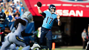 NASHVILLE, TN - OCTOBER 20: Ryan Tannehill #17 of the Tennessee Titans throws a pass during a game against the Los Angeles Chargers at Nissan Stadium on October 20, 2019 in Nashville, Tennessee. (Photo by Wesley Hitt/Getty Images)