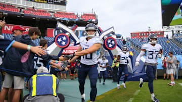 NASHVILLE, TENNESSEE - OCTOBER 06: Adam Humphries #10 of the Tennessee Titans runs on to the field before the game against the Buffalo Bills at Nissan Stadium on October 06, 2019 in Nashville, Tennessee. (Photo by Silas Walker/Getty Images)