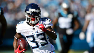 CHARLOTTE, NORTH CAROLINA - NOVEMBER 03: Dion Lewis #33 of the Tennessee Titans runs with the ball in the second quarter during their game against the Carolina Panthers at Bank of America Stadium on November 03, 2019 in Charlotte, North Carolina. (Photo by Jacob Kupferman/Getty Images)