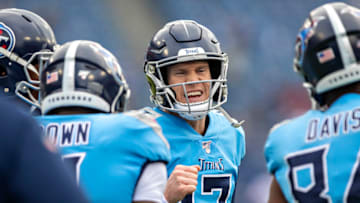 NASHVILLE, TN - DECEMBER 15: Ryan Tannehill #17 of the Tennessee Titans warms up before a game against the Houston Texans at Nissan Stadium on December 15, 2019 in Nashville, Tennessee. (Photo by Wesley Hitt/Getty Images)