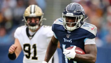 NASHVILLE, TENNESSEE - DECEMBER 22: Wide receiver A.J. Brown #11 of the Tennessee Titans runs the ball in for a touchdown in the first quarter against the New Orleans Saints in the game at Nissan Stadium on December 22, 2019 in Nashville, Tennessee. (Photo by Brett Carlsen/Getty Images)