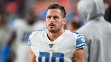 DENVER, CO - DECEMBER 22: Danny Amendola #80 of the Detroit Lions looks on in the bench area during a game against the Denver Broncos at Empower Field on December 22, 2019 in Denver, Colorado. (Photo by Dustin Bradford/Getty Images)