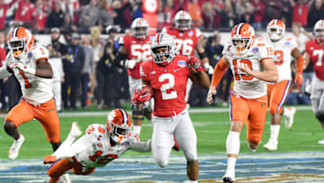 GLENDALE, ARIZONA - DECEMBER 28: J.K. Dobbins #2 of the Ohio State Buckeyes runs the ball against the Clemson Tigers in the first half during the College Football Playoff Semifinal at the PlayStation Fiesta Bowl at State Farm Stadium on December 28, 2019 in Glendale, Arizona. (Photo by Norm Hall/Getty Images)
