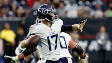 HOUSTON, TEXAS - DECEMBER 29: Ryan Tannehill #17 of the Tennessee Titans looks to pass during the first half against the Houston Texans at NRG Stadium on December 29, 2019 in Houston, Texas. (Photo by Bob Levey/Getty Images)