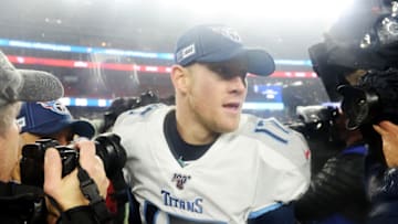 FOXBOROUGH, MASSACHUSETTS - JANUARY 04: Ryan Tannehill #17 of the Tennessee Titans looks on after their 20-13 win over the New England Patriots in the AFC Wild Card Playoff game at Gillette Stadium on January 04, 2020 in Foxborough, Massachusetts. (Photo by Kathryn Riley/Getty Images)