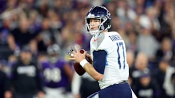 BALTIMORE, MARYLAND - JANUARY 11: Ryan Tannehill #17 of the Tennessee Titans looks to pass during the first half against the Baltimore Ravens in the AFC Divisional Playoff game at M&T Bank Stadium on January 11, 2020 in Baltimore, Maryland. (Photo by Maddie Meyer/Getty Images)