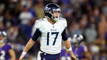 BALTIMORE, MARYLAND - JANUARY 11: Ryan Tannehill #17 of the Tennessee Titans celebrates after rushing for a 1-yard touchdown during the third quarter against the Baltimore Ravens in the AFC Divisional Playoff game at M&T Bank Stadium on January 11, 2020 in Baltimore, Maryland. (Photo by Maddie Meyer/Getty Images)