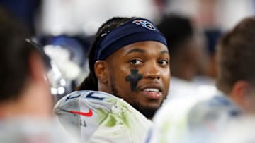 BALTIMORE, MARYLAND - JANUARY 11: Derrick Henry #22 of the Tennessee Titans looks on from the sideline during the first half in the AFC Divisional Playoff game against the Baltimore Ravens at M&T Bank Stadium on January 11, 2020 in Baltimore, Maryland. (Photo by Maddie Meyer/Getty Images)