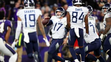 BALTIMORE, MARYLAND - JANUARY 11: Ryan Tannehill #17 of the Tennessee Titans celebrates after rushing for a 1-yard touchdown during the third quarter against the Baltimore Ravens in the AFC Divisional Playoff game at M&T Bank Stadium on January 11, 2020 in Baltimore, Maryland. (Photo by Maddie Meyer/Getty Images)