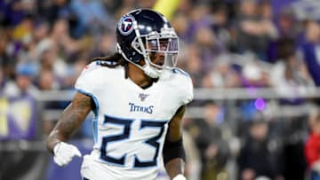 BALTIMORE, MARYLAND - JANUARY 11: Tye Smith #23 of the Tennessee Titans looks on during the AFC Divisional Playoff game against the Baltimore Ravens at M&T Bank Stadium on January 11, 2020 in Baltimore, Maryland. (Photo by Will Newton/Getty Images)
