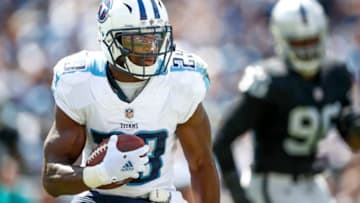 NASHVILLE, TN- SEPTEMBER 10: Running back Demarco Murray #29 of the Tennessee Titans caries the ball against the Oakland Raiders-the Tennessee Titans game at Nissan Stadium on September 10, 2017 In Nashville, Tennessee. (Photo by Wesley Hitt/Getty Images) )