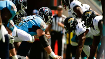 JACKSONVILLE, FL - SEPTEMBER 23: The line of scrimmage is seen at the start of the game between the Tennessee Titans and the Jacksonville Jaguars on September 23, 2018 in Jacksonville, Florida. (Photo by Julio Aguilar/Getty Images)