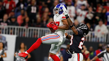 ATLANTA, GA - OCTOBER 22: Sterling Shepard #87 of the New York Giants pulls in this reception against Robert Alford #23 of the Atlanta Falcons at Mercedes-Benz Stadium on October 22, 2018 in Atlanta, Georgia. (Photo by Kevin C. Cox/Getty Images)