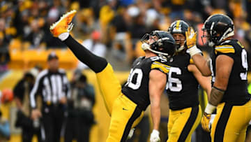 PITTSBURGH, PA - OCTOBER 28: T.J. Watt #90 of the Pittsburgh Steelers reacts after a sack of Baker Mayfield #6 of the Cleveland Browns during the second half in the game at Heinz Field on October 28, 2018 in Pittsburgh, Pennsylvania. (Photo by Joe Sargent/Getty Images)