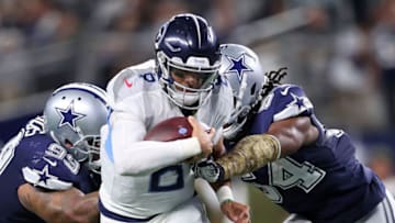 ARLINGTON, TX - NOVEMBER 05: Antwaun Woods #99 of the Dallas Cowboys and Jaylon Smith #54 of the Dallas Cowboys are unable to stop the touchdown run in the fourth quarter of a football game at AT&T Stadium on November 5, 2018 in Arlington, Texas. (Photo by Tom Pennington/Getty Images)