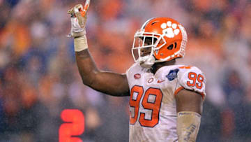CHARLOTTE, NC - DECEMBER 01: Clelin Ferrell #99 of the Clemson Tigers reacts after making a tackle for a loss against the Pittsburgh Panthers during the first quarter of their game at Bank of America Stadium on December 1, 2018 in Charlotte, North Carolina. (Photo by Grant Halverson/Getty Images)