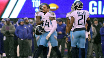 EAST RUTHERFORD, NJ - DECEMBER 16: Kenny Vaccaro #24 of the Tennessee Titans reacts against the New York Giants during the first half at MetLife Stadium on December 16, 2018 in East Rutherford, New Jersey. (Photo by Steven Ryan/Getty Images)