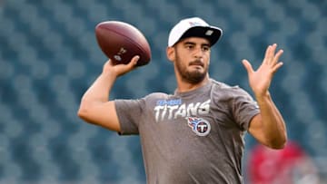 PHILADELPHIA, PA - AUGUST 08: Marcus Mariota #8 of the Tennessee Titans warms up before a preseaon game against the Philadelphia Eagles at Lincoln Financial Field on August 8, 2019 in Philadelphia, Pennsylvania. (Photo by Patrick McDermott/Getty Images)
