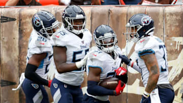 CLEVELAND, OH - SEPTEMBER 8: Malcolm Butler #21 of the Tennessee Titans is congratulated by his teammates after returning an interception for a touchdown during the fourth quarter of the game against the Cleveland Browns at FirstEnergy Stadium on September 8, 2019 in Cleveland, Ohio. Tennessee defeated Cleveland 43-13. (Photo by Kirk Irwin/Getty Images)