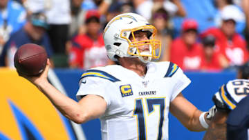 CARSON, CA - SEPTEMBER 22: Quarterback Philip Rivers #17 of the Los Angeles Chargers sets to pass in the first half of the game against the Houston Texans at Dignity Health Sports Park on September 22, 2019 in Carson, California. (Photo by Jayne Kamin-Oncea/Getty Images)