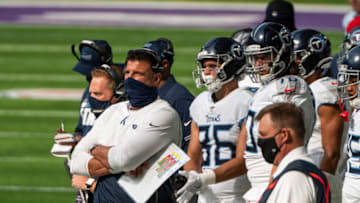 MINNEAPOLIS, MN - SEPTEMBER 27: Tennessee Titans head coach Mike Vrabel stands on the sidelines during the first quarter of the game against the Minnesota Vikings at U.S. Bank Stadium on September 27, 2020 in Minneapolis, Minnesota. (Photo by Stephen Maturen/Getty Images)