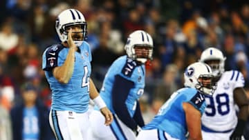 NASHVILLE, TN - NOVEMBER 14: Ryan Fitzpatrick #4 of the Tennessee Titans calls a play in the second quarter against the Indianapolis Colts at LP Field on November 14, 2013 in Nashville, Tennessee. (Photo by Andy Lyons/Getty Images)