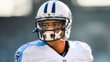 EAST RUTHERFORD, NJ - DECEMBER 13: Marcus Mariota #8 of the Tennessee Titans looks on before a game against the New York Jets at MetLife Stadium on December 13, 2015 in East Rutherford, New Jersey. (Photo by Alex Goodlett/Getty Images)