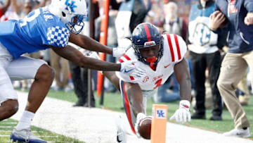 LEXINGTON, KY - NOVEMBER 04: A.J. Brown #1 of the Mississippi Rebels reaches for a touchdown against the Kentucky Wildcats at Commonwealth Stadium on November 4, 2017 in Lexington, Kentucky. (Photo by Andy Lyons/Getty Images)