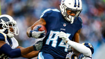 NASHVILLE, TN - DECEMBER 24: Wide Receiver Corey Davis #84 of the Tennessee Titans carries the ball against the Los Angeles Rams at Nissan Stadium on December 24, 2017 in Nashville, Tennessee. (Photo by Wesley Hitt/Getty Images)