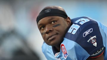NASHVILLE, TN - NOVEMBER 1: Keith Bullock #53 of the Tennessee Titans looks on during the game against the Jacksonville Jaguars at LP Field on November 1, 2009 in Nashville, Tennessee. (Photo by Streeter Lecka/Getty Images)
