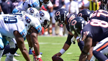 NASHVILLE, TN - AUGUST 27: The Tennessee Titans line up against the Chicago Bears during the first half at Nissan Stadium on August 27, 2017 in Nashville, Tennessee. (Photo by Frederick Breedon/Getty Images)