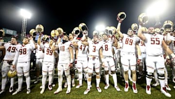 BOSTON, MA - NOVEMBER 18: Boston College Eagles celebrate after defeating the Connecticut Huskies 39-16 at Fenway Park on November 18, 2017 in Boston, Massachusetts. (Photo by Maddie Meyer/Getty Images)