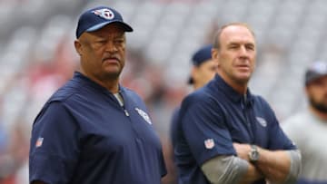 GLENDALE, AZ - DECEMBER 10: Offensive coordinator Terry Robiskie and head coach Mike Mularkey of the Tennessee Titans look on prior to the NFL game against the Arizona Cardinals at University of Phoenix Stadium on December 10, 2017 in Glendale, Arizona. (Photo by Christian Petersen/Getty Images)