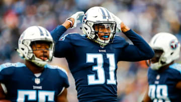 NASHVILLE, TN - DECEMBER 24: Safety Kevin Byard #31 of the Tennessee Titans celebrates after making a stop against the Los Angeles Rams at Nissan Stadium on December 24, 2017 in Nashville, Tennessee. (Photo by Wesley Hitt/Getty Images)