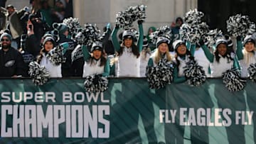 PHILADELPHIA, PA - FEBRUARY 08: The Philadelphia Eagles cheerleaders during the team's Super Bowl Victory Parade on February 8, 2018 in Philadelphia, Pennsylvania. (Photo by Rich Schultz/Getty Images)