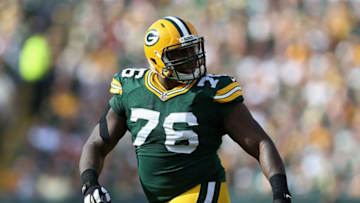 GREEN BAY, WI - SEPTEMBER 14: Defensive end Mike Daniels #76 of the Green Bay Packers reacts during the NFL game against the New York Jets at Lambeau Field on September 14, 2014 in Green Bay, Wisconsin. The Packers defeated the Jets 31-24. (Photo by Christian Petersen/Getty Images)