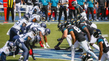 The Jacksonville Jaguars line up against the Tennessee Titans (Photo by Frederick Breedon/Getty Images)