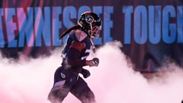Nov 12, 2020; Nashville, Tennessee, USA; Tennessee Titans running back Derrick Henry (22) runs onto the field during the first half against the Indianapolis Colts at Nissan Stadium. Mandatory Credit: Steve Roberts-USA TODAY Sports