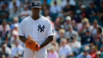 Mar 2, 2016; Tampa, FL, USA; New York Yankees starting pitcher Luis Severino (40) throws a pitch during the second inning at George M. Steinbrenner Field. Mandatory Credit: Kim Klement-USA TODAY Sports