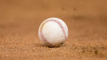 Sep 22, 2015; Minneapolis, MN, USA; A ball sits on the infield in the third inning in a game between the Minnesota Twins and Cleveland Indians at Target Field. Mandatory Credit: Brad Rempel-USA TODAY Sports