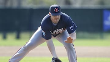 Feb 29, 2016; Lake Buena Vista, FL, USA; Atlanta Braves David Holmberg fields a ground ball during spring training workouts at ESPN