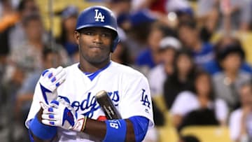 Los Angeles, CA, USA; Los Angeles Dodgers right fielder Yasiel Puig (66) at bat in the fifth inning against the San Diego Padres at Dodger Stadium. Mandatory Credit: Jayne Kamin-Oncea-USA TODAY Sports