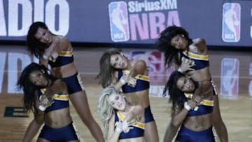 Apr 21, 2016; Indianapolis, IN, USA; Indiana Pacers Pacemates perform a dance routine during a game against the Toronto Raptors in the second half in game three of the first round of the 2016 NBA Playoffs at Bankers Life Fieldhouse. Toronto beats Indiana 101-85. Mandatory Credit: Brian Spurlock-USA TODAY Sports