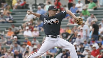 Mar 3, 2016; Lake Buena Vista, FL, USA; Atlanta Braves pitcher Rob Wooten throws a pitch during the second inning of a spring training baseball game against the Detroit Tigers at Champion Stadium. Mandatory Credit: Reinhold Matay-USA TODAY Sports